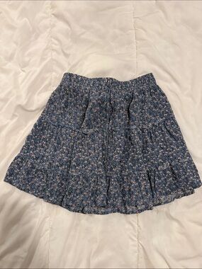 Blue Floral Tiered Mini Skirt
